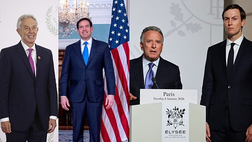Junta de Gobierno de Trump para Gaza: Tony Blair ex primer ministro británico, Marco Rubio, secretario de Estado, Steve Witkoff, enviado especial, y Jared Kushner