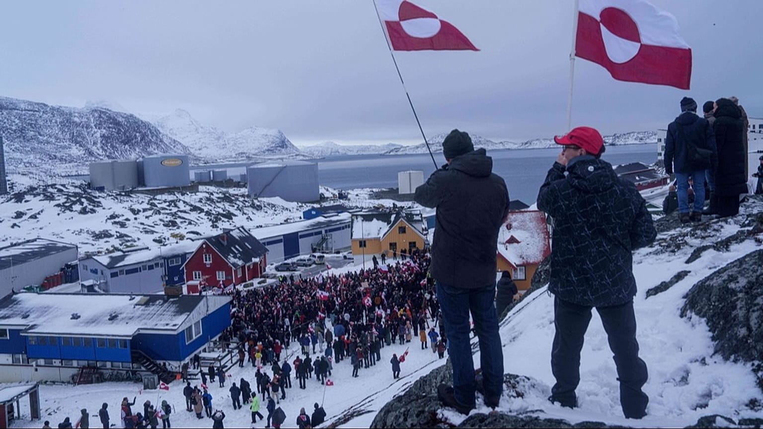 People protest against Trump's policy towards Greenland in front of US consulate in Nuuk, Greenland, Saturday, Jan. 17, 2026