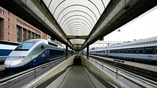 High speed trains in the Lyon-Part-Dieu train station.