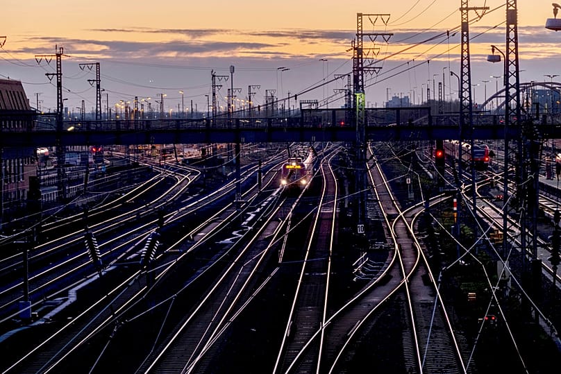 Empty rails are pictured outside the central train station in Frankfurt, Germany, Tuesday, Jan. 9, 2024.