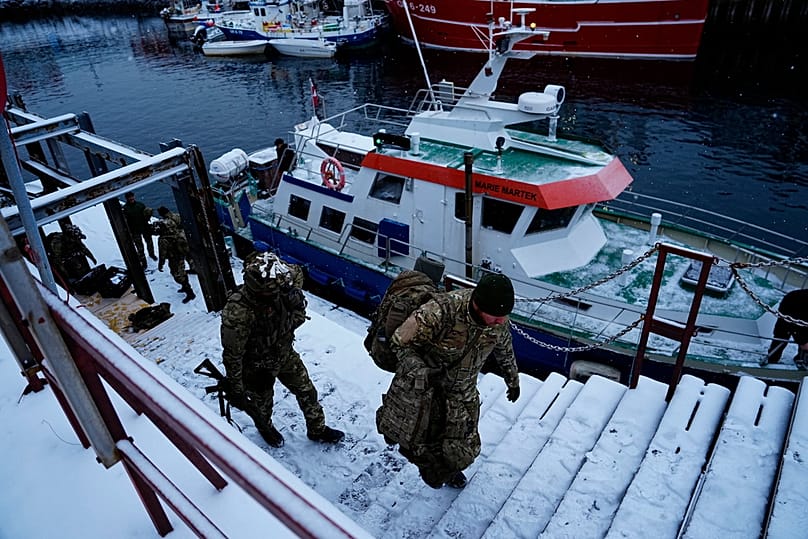 Danish soldiers disembark at the port in Nuuk, Greenland, 18 January 2026