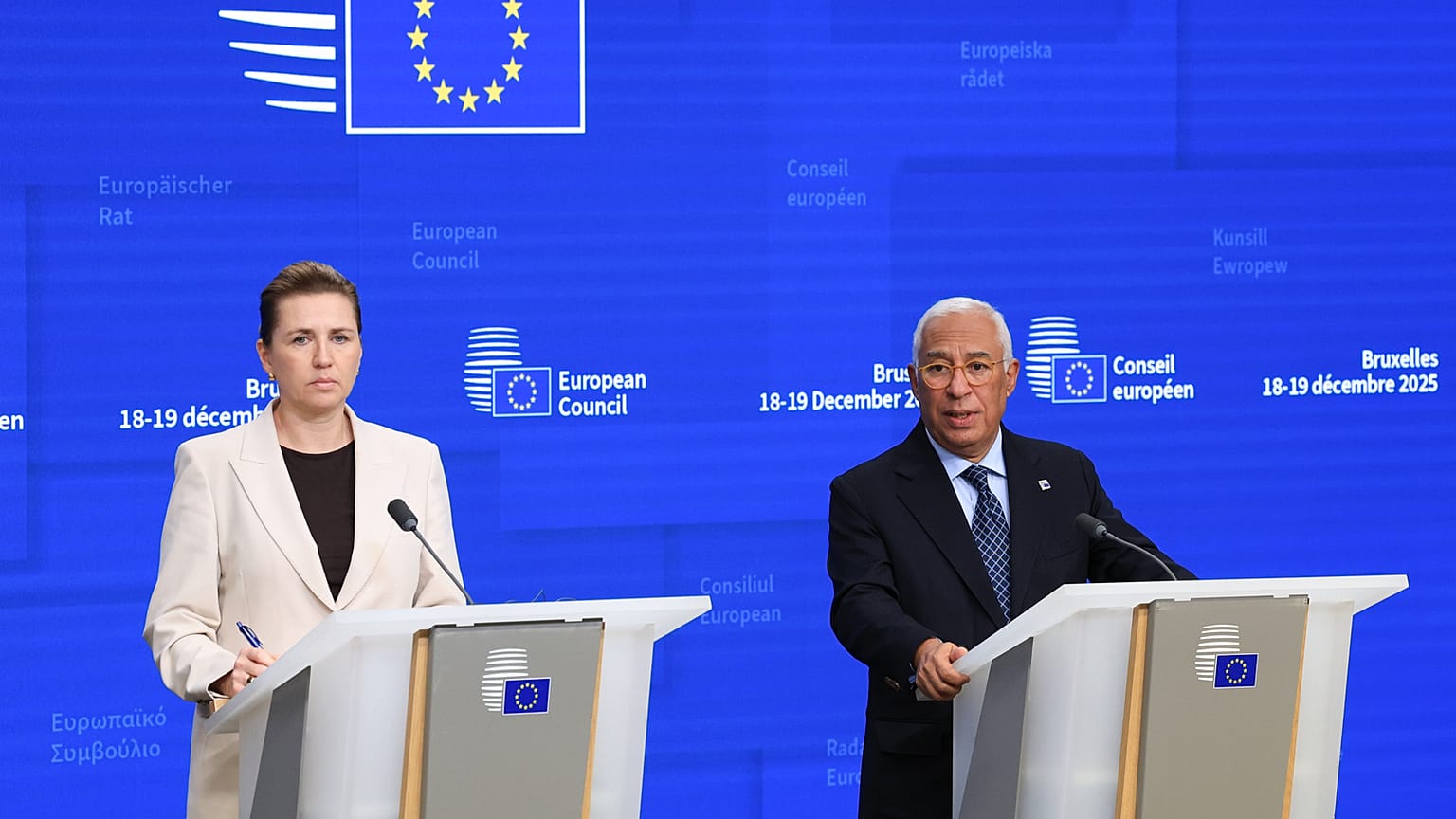Danish Prime Minister Mette Frederiksen and European Council President Antonio Costa