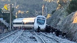 In this grab taken from video provided by Guardia Civil rescue workers at the scene after a high speed train collision in Adamuz, 19 January, 2026