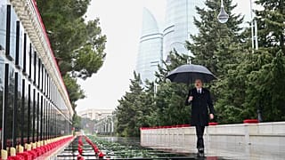 Azerbaijan’s President Ilham Aliyev visits the Alley of Martyrs in Baku