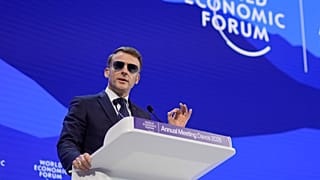 French President Emmanuel Macron speaks during the Annual Meeting of the World Economic Forum in Davos, Switzerland, Jan. 20, 2026.