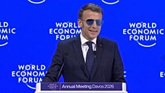 Der französische Präsident Emmanuel Macron hält eine Sonderansprache auf dem Weltwirtschaftsforum in Davos, 20. Januar 2026