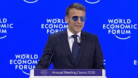 French President Emmanuel Macron gives a special address at the World Economic Forum in Davos, 20 January 2026