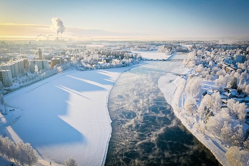 Аэрофотоснимок Оулу зимой.