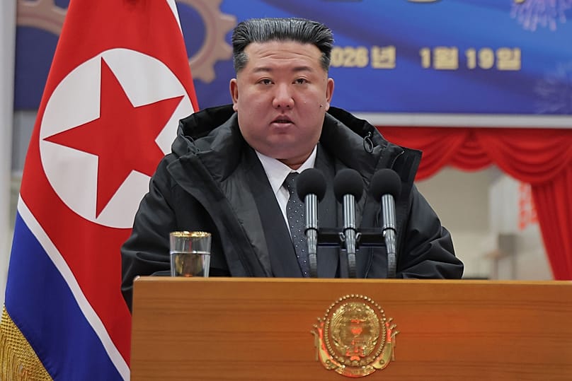 North Korean leader Kim Jong-un delivers a speech at the Ryongsong Machine Complex in North Korea, 19 January, 2026