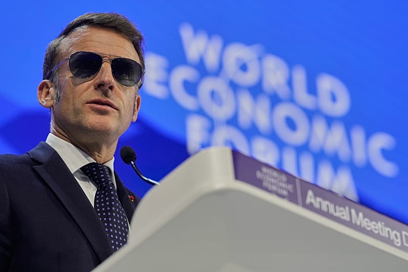 French President Emmanuel Macron speaks during the Annual Meeting of the World Economic Forum in Davos, 20 January, 2026
