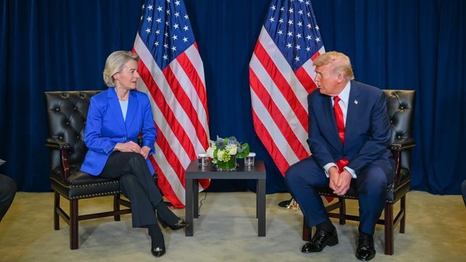 European Commission President Ursula von der Leyen, left, and US President Donald Trump, right