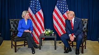 European Commission President Ursula von der Leyen, left, and US President Donald Trump, right