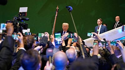 US President Donald Trump talks to the media during the Annual Meeting of the World Economic Forum in Davos, 22 January 2026