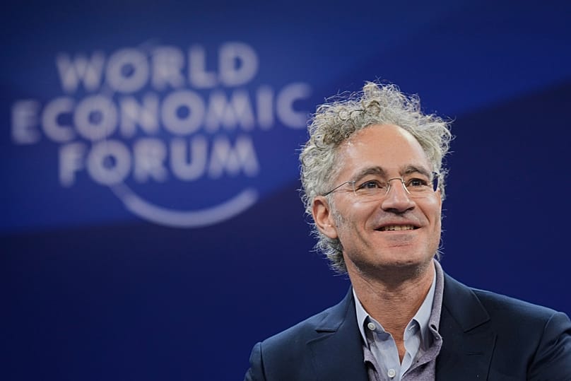 Alex Karp, CEO of the software firm Palantir Technologies speaks during the Annual Meeting of the World Economic Forum in Davos, 20 January 2026