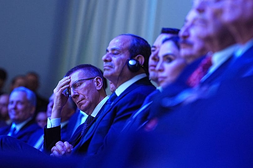 Latvia's President Edgars Rinkēvičs listens to the address of US President Donald Trump at the World Economic Forum in Davos, 21 January 2026
