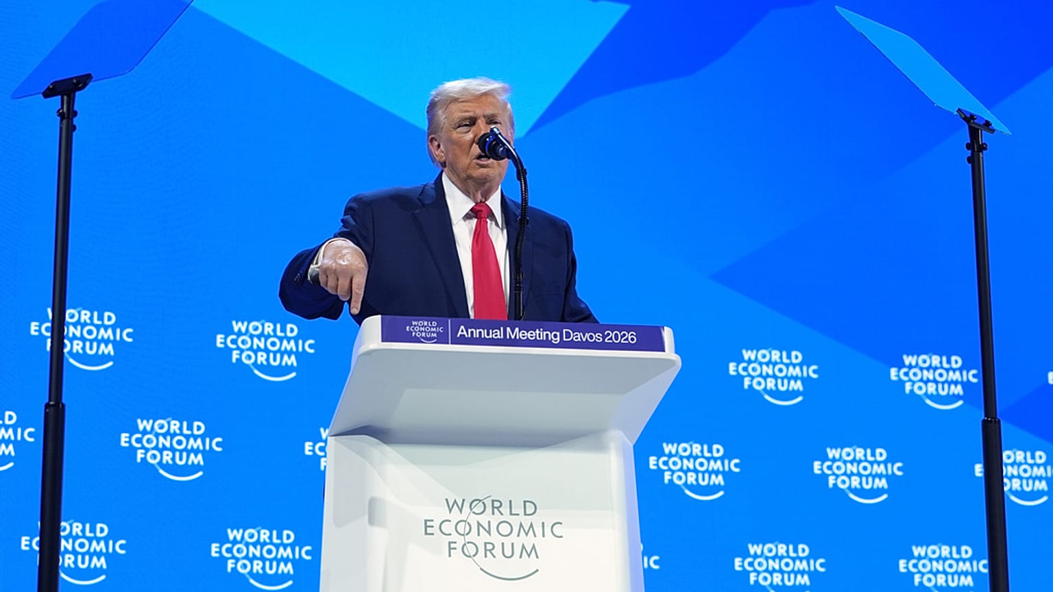 President Donald Trump addresses the audience during the Annual Meeting of the World Economic Forum in Davos, Switzerland