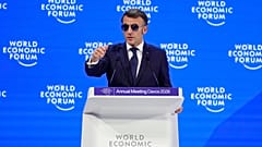 Fransa Cumhurbaşkanı Emmanuel Macron, Davos'taki Dünya Ekonomik Forumu'nda konuşma yaparken, 20 Ocak 2026