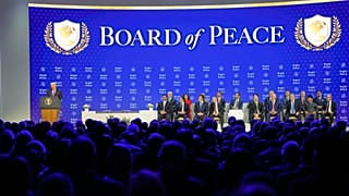 US President Donald Trump speaks at a Board of Peace charter announcement during the Annual Meeting of the World Economic Forum in Davos, 22 January 2026