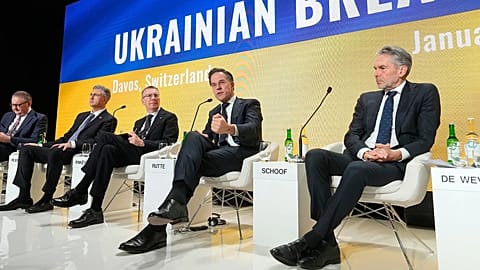 Ο Γενικός Γραμματέας του ΝΑΤΟ Μαρκ Ρούτε μιλάει κατά τη διάρκεια του Ουκρανικού πρωινού στο Νταβός, 22 Ιανουαρίου 2026