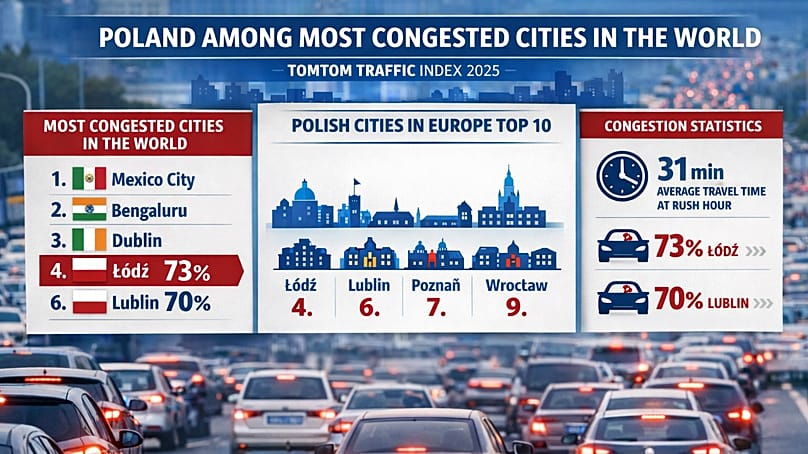 Polskie miasta w czołówce rankingu najbardziej zakorkowanych na świecie.