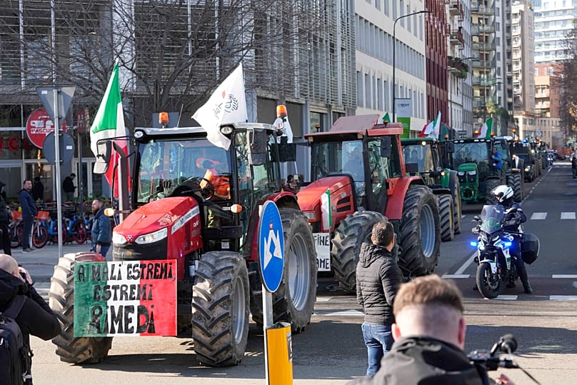 Farmers protest outside the Lombardy Region headquarters in Milan, 29 January, 2025