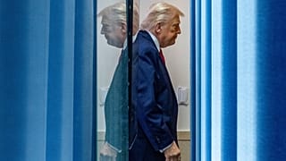 President Donald Trump departs after speaking with reporters in the James Brady Press Briefing Room at the White House, Tuesday, Jan. 20, 2026, in Washington.