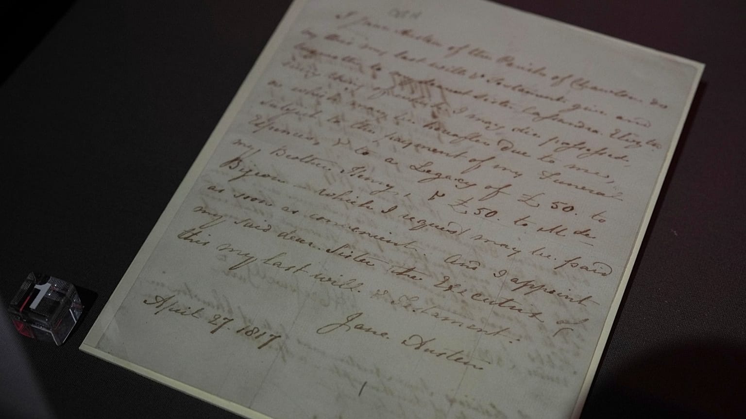 The will of British author Jane Austen on display at the Love Letter exhibition at the National Archives in London, 21 Jan 2026
