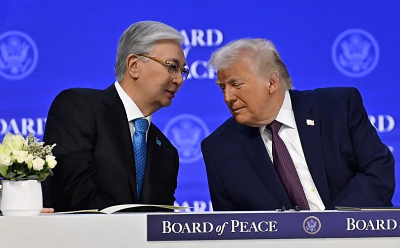 Kazakh President Kassym-Jomart Tokayev and US President Donald Trump seated together in Davos, 22 January, 2026