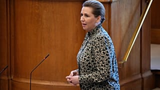Denmark's Prime Minister Mette Frederiksen speaks during a session of the Danish Parliament in Copenhagen, Denmark