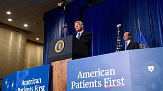 FILE: Donald Trump talks about drug prices during a visit to the Department of Health and Human Services in Washington.