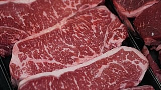 New York strip steaks are on display at a Sam's Club, Wednesday, Sept. 24, 2025, in Bentonville, Ark