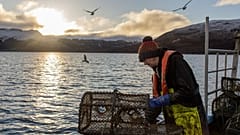 Ein Besatzungsmitglied arbeitet an Bord von Bally Philps Boot in Schottland.