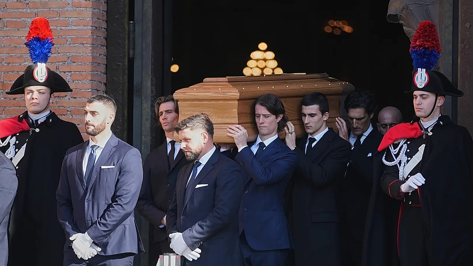 The casket of fashion designer Valentino Garavani leaves the St. Mary of Angels Basilica in Rome, 23 January, 2026