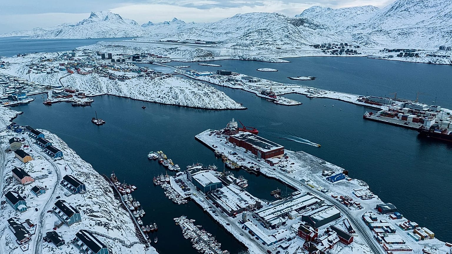 Boats are docked at the harbour of Nuuk, 22 January, 2026