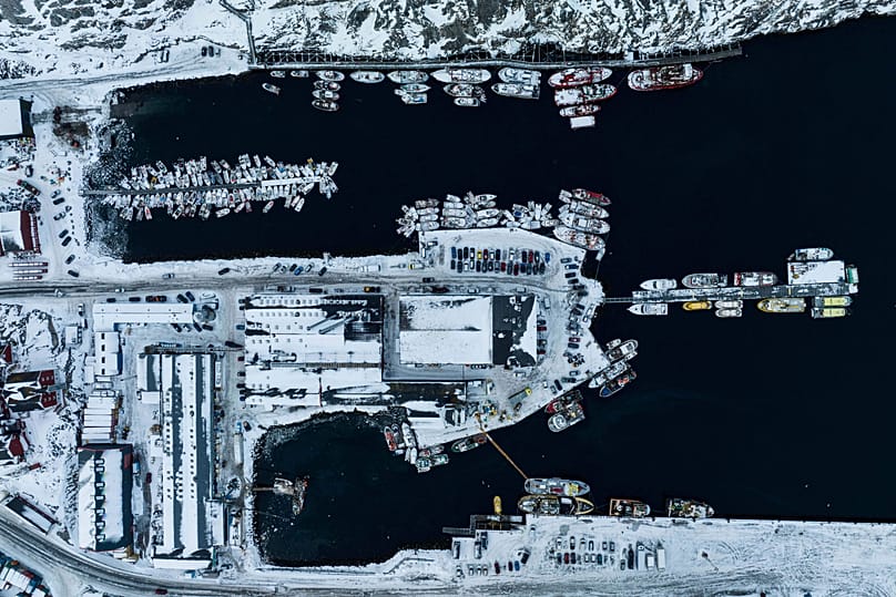 Boats are docked at the harbour of Nuuk, 22 January, 2026