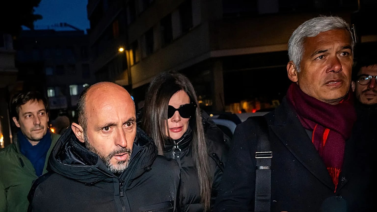The owners of the "Le Constellation" bar in Crans-Montana, Jacques and Jessica Moretti (centre) arrive at the Valais public prosecutor's office in Switzerland on 9 Jan 2026.