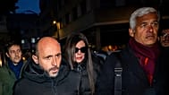 The owners of the "Le Constellation" bar in Crans-Montana, Jacques and Jessica Moretti (centre) arrive at the Valais public prosecutor's office in Switzerland on 9 Jan 2026.
