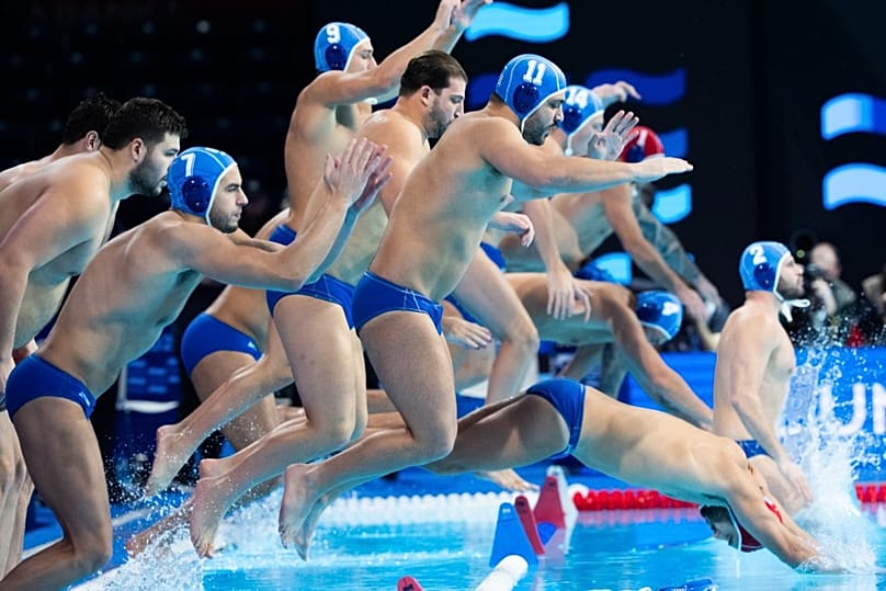 Οι παίκτες της Εθνικής Ελλάδος Πόλο πανηγυρίζουν