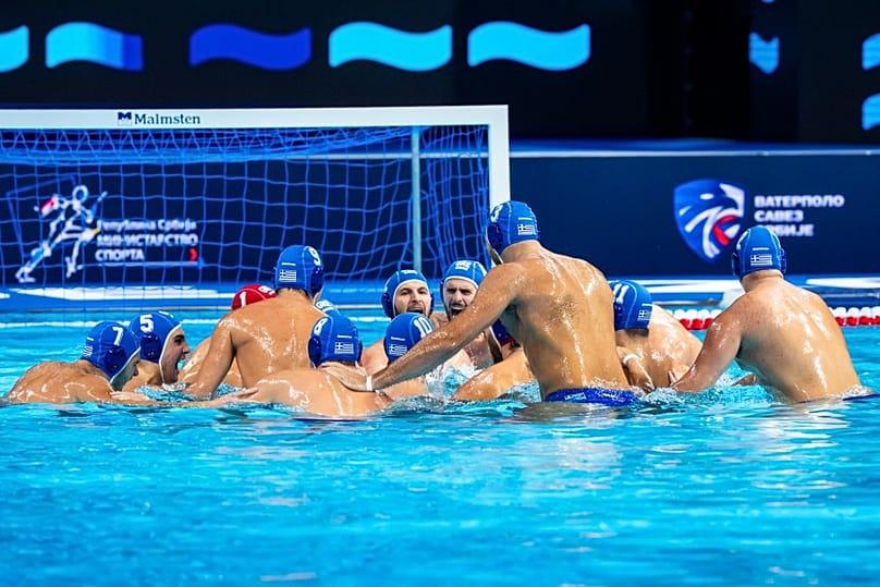 Οι παίκτες της Εθνικής Ελλάδος Πόλο πανηγυρίζουν