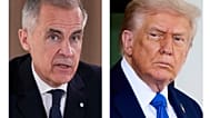 Canada's Prime Minister Mark Carney on 16 June, 2025, in Kananaskis, Canada. President Donald Trump (right) on 7 Oct., 2025, in Washington. 