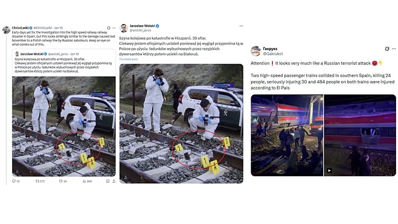 Posts in the aftermath of the Adamuz crash claimed it appeared to be Russian sabotage. 