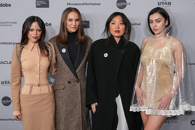 Jenna Ortega, Natalie Portman, director Cathy Yan, and Charli XCX attend the premiere of 'The Gallerist' - Sundance - 24 January 2026