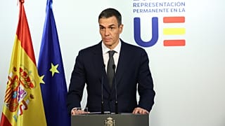 El presidente del Gobierno español, Pedro Sánchez, habla durante una conferencia de prensa al final de la cumbre de la UE en Bruselas, el 23 de enero de 2026. 