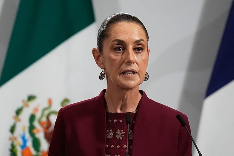 Mexican President Claudia Sheinbaum speaks at the National Palace in Mexico City, 7 November, 2025