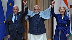 Ursula von der Leyen mit Antonio Costa und Narendra Modi