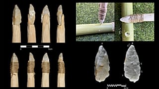 Montaje de las herramientas utilizadas por los pobladores de la zona de la actual China