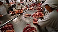 workers at the Bertin meat processing plant cut meat in the town of Lins, Sao Paulo, Brazil.  (AP Photo/Dario Lopez-Mills, file)