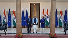 Indiens Premier Narendra Modi trifft in Neu-Delhi, Indien, den EU-Ratspräsidenten Antonio Costa und die EU-Kommissionspräsidentin Ursula von der Leyen. 27. Januar 2026.