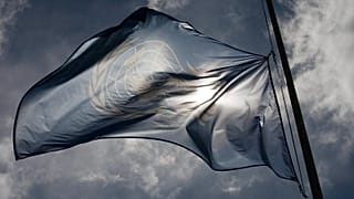 Flagge der Vereinten Nationen, Genf, Schweiz, am 27. August 2011