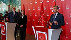 CHP lideri Özgür Özel ile DEM Parti Eş Genel Başkanları Tuncer Bakırhan ve Tülay Hatimoğulları
